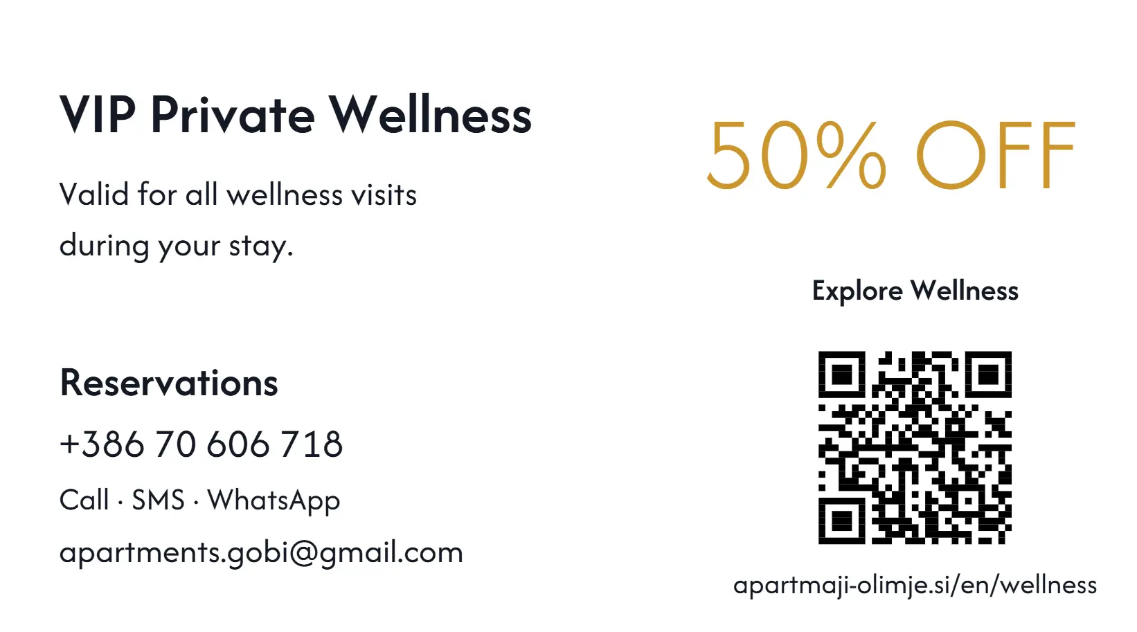50% discount on VIP private wellness during your stay