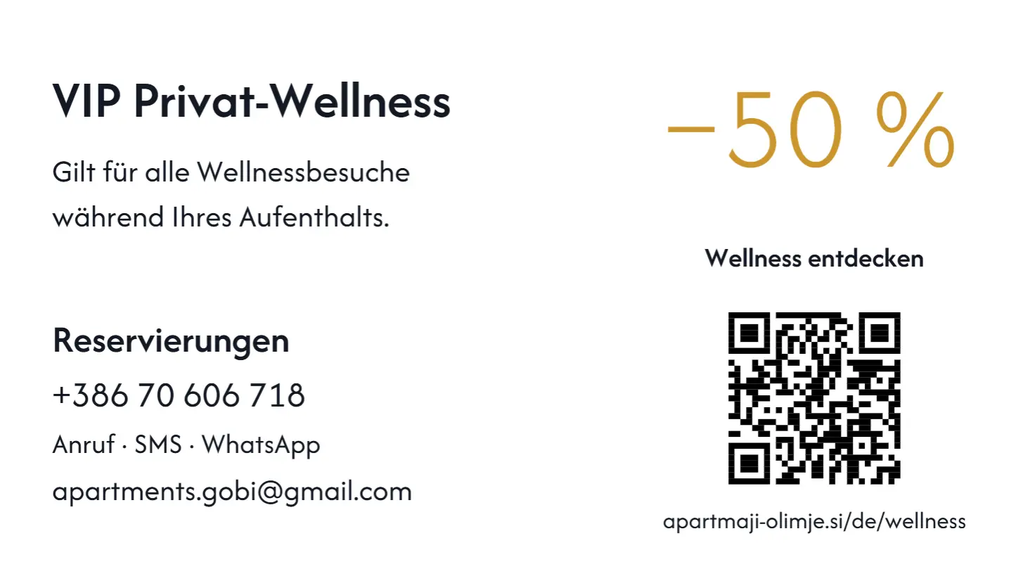 50 % Rabatt auf VIP-Privatwellness während Ihres Aufenthalts